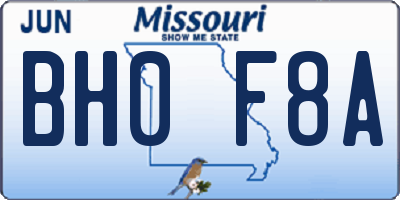 MO license plate BH0F8A