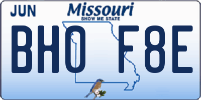 MO license plate BH0F8E