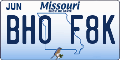 MO license plate BH0F8K