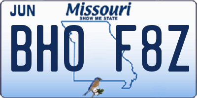 MO license plate BH0F8Z