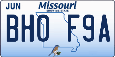 MO license plate BH0F9A
