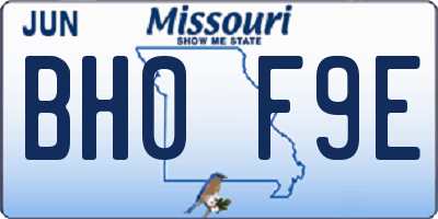 MO license plate BH0F9E