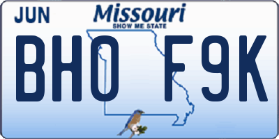 MO license plate BH0F9K