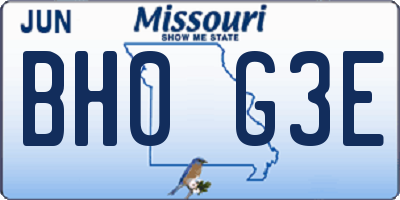 MO license plate BH0G3E