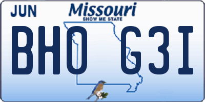 MO license plate BH0G3I