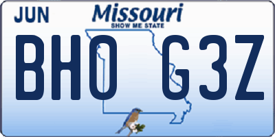 MO license plate BH0G3Z