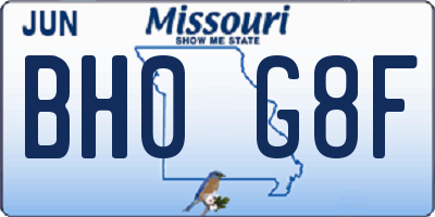 MO license plate BH0G8F