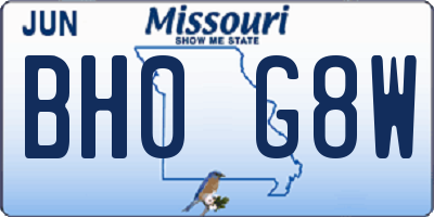 MO license plate BH0G8W