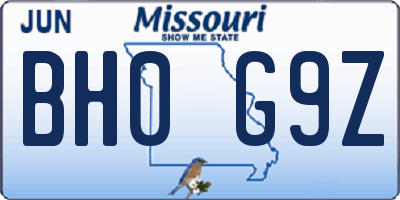 MO license plate BH0G9Z