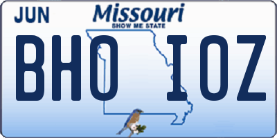 MO license plate BH0I0Z