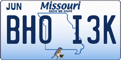 MO license plate BH0I3K