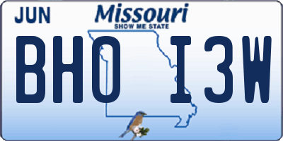MO license plate BH0I3W