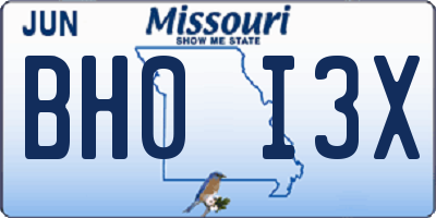 MO license plate BH0I3X