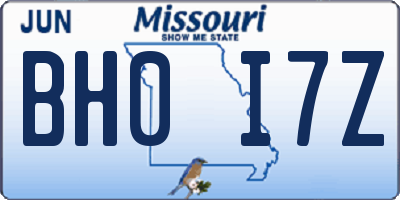 MO license plate BH0I7Z