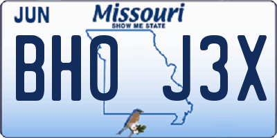 MO license plate BH0J3X