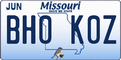 MO license plate BH0K0Z