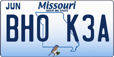 MO license plate BH0K3A