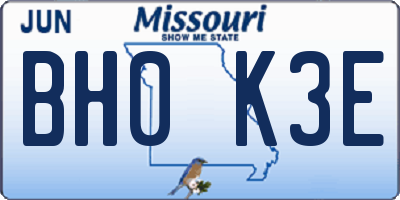 MO license plate BH0K3E