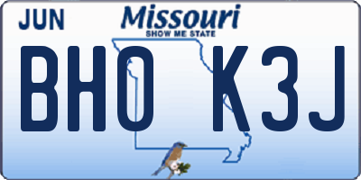 MO license plate BH0K3J