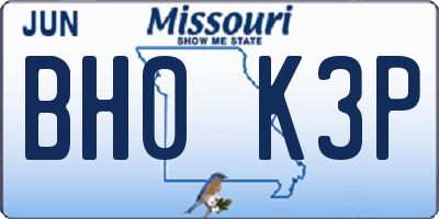 MO license plate BH0K3P