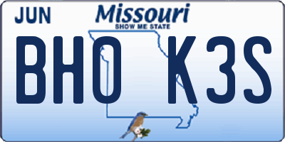 MO license plate BH0K3S