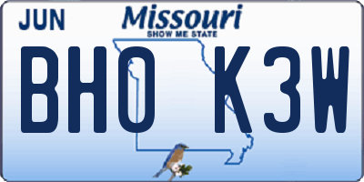 MO license plate BH0K3W
