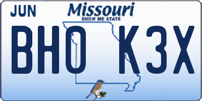 MO license plate BH0K3X