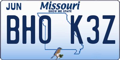 MO license plate BH0K3Z