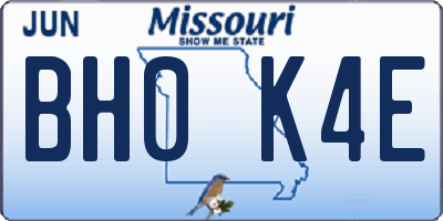MO license plate BH0K4E