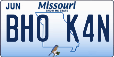 MO license plate BH0K4N