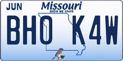 MO license plate BH0K4W