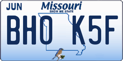 MO license plate BH0K5F