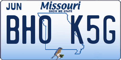 MO license plate BH0K5G