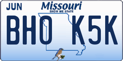 MO license plate BH0K5K