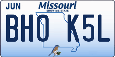 MO license plate BH0K5L
