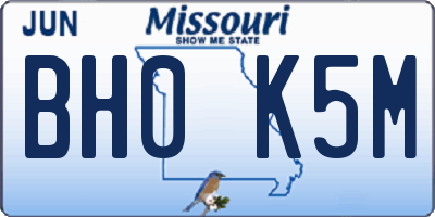 MO license plate BH0K5M