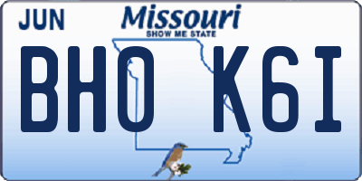 MO license plate BH0K6I