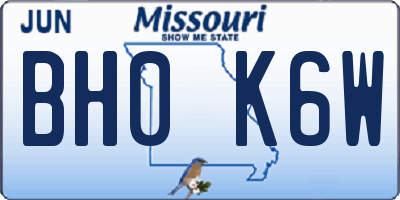 MO license plate BH0K6W