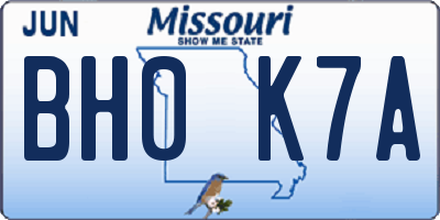 MO license plate BH0K7A