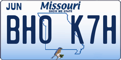MO license plate BH0K7H