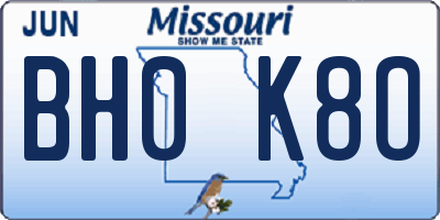 MO license plate BH0K8O