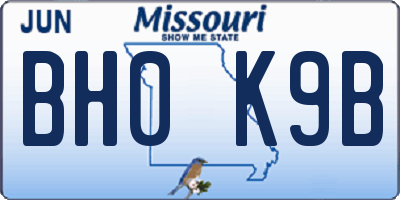 MO license plate BH0K9B