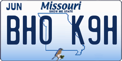 MO license plate BH0K9H