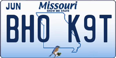 MO license plate BH0K9T