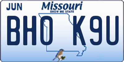 MO license plate BH0K9U
