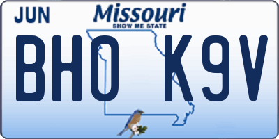 MO license plate BH0K9V