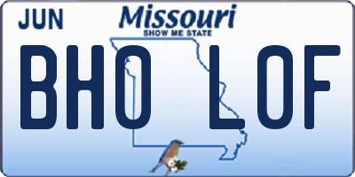MO license plate BH0L0F