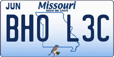 MO license plate BH0L3C