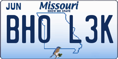 MO license plate BH0L3K
