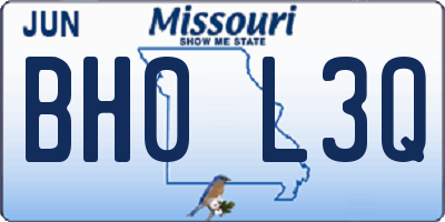 MO license plate BH0L3Q